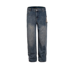 Men's Vintage Pants Men's Women's Decorative Trousers Straight Washed Jeans MIJKO