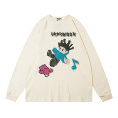 Men Long Sleeve T Shirt Fun Cartoon Printed Cotton