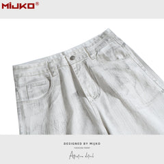 Mens Vintage Pants Ripped Ripped Straight Jeans MIJKO