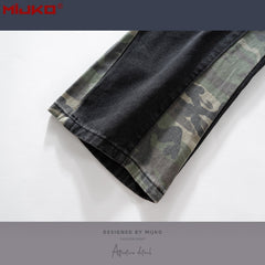 Men Vintage Pants Camouflage Splicing Slim-Fit Casual Jeans MIJKO