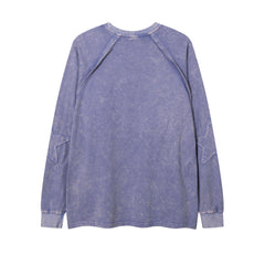 Men Long Sleeve T Shirt Old Washing Water Paste Cloth Embroidery Five-Pointed Star