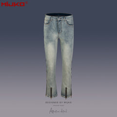 Mens Vintage Pants Old Slim Fit Zipper Jeans MIJKO