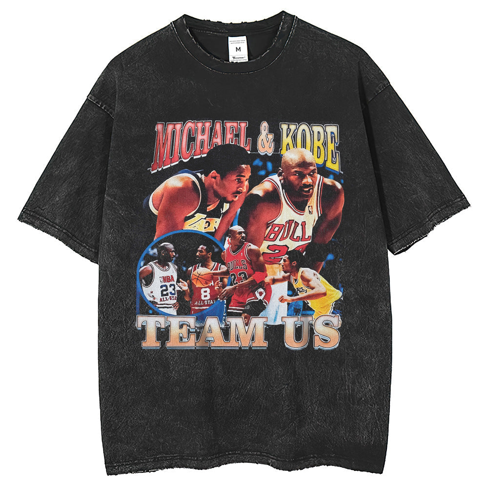 Mens T Shirts Street Washed Vintage Frayed Short Sleeve T-Shirts Wide