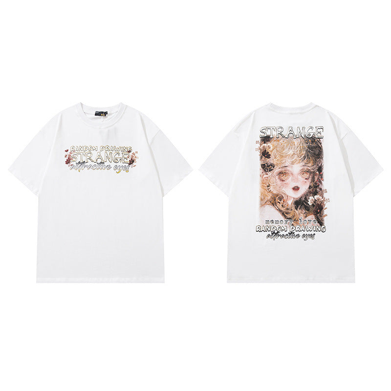 Men T Shirt Cartoon Graffiti Printing Short-Sleeved T-shirt Casual All-Matching Men and Women