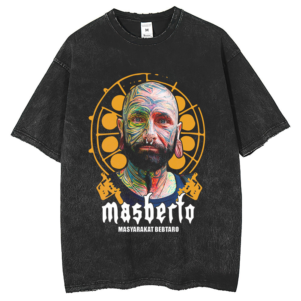 Men T Shirts Short Sleeves Loose Casual Printing Short Sleeves Washing Water