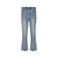 Men's Vintage Pants splicing men's and women's slightly washed white retro jeans MIJKO