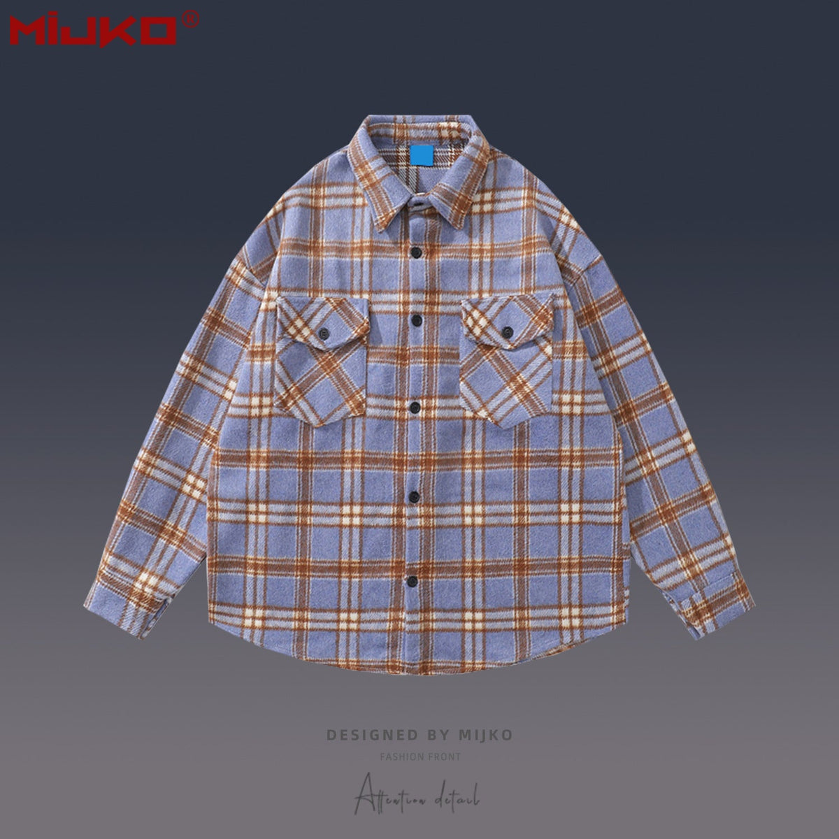 Mens Jacket Plaid Long Sleeve Wool Shirt MIJKO