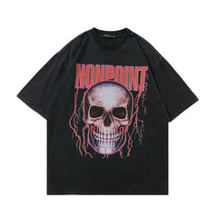 T-shirt homme Tkpa Dark High Street imprimé crâne style punk usé et délavé à manches courtes, t-shirt unisexe Ins Hip-Hop Streetwear