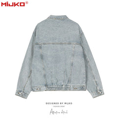 Mens Jacket Washing Water Distress Unisex Denim Jacket MIJKO