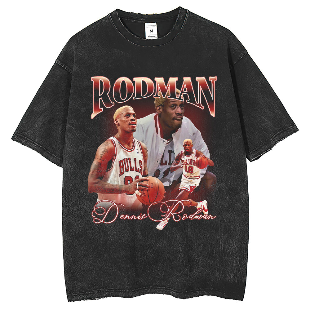 Mens T Shirts Rodman T-Shirt Printed Washed Short Sleeves Loose