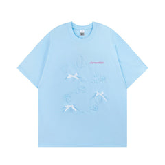 Men T Shirt Contrast Color Ribbon Bow Couple Short Sleeve T-shirt Men