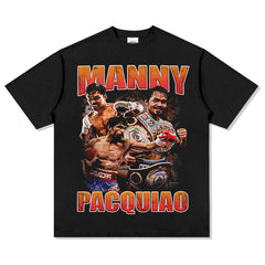 Men Vintage Boxer T-Shirts Manny Pacquiao Pac Men Printed Short Sleeve T-Shirt Washed Top
