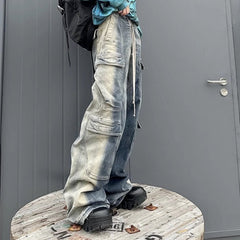 Men's Vintage Pants Men's and Women's Trousers Washed Wide Leg Color-Changing Jeans MIJKO