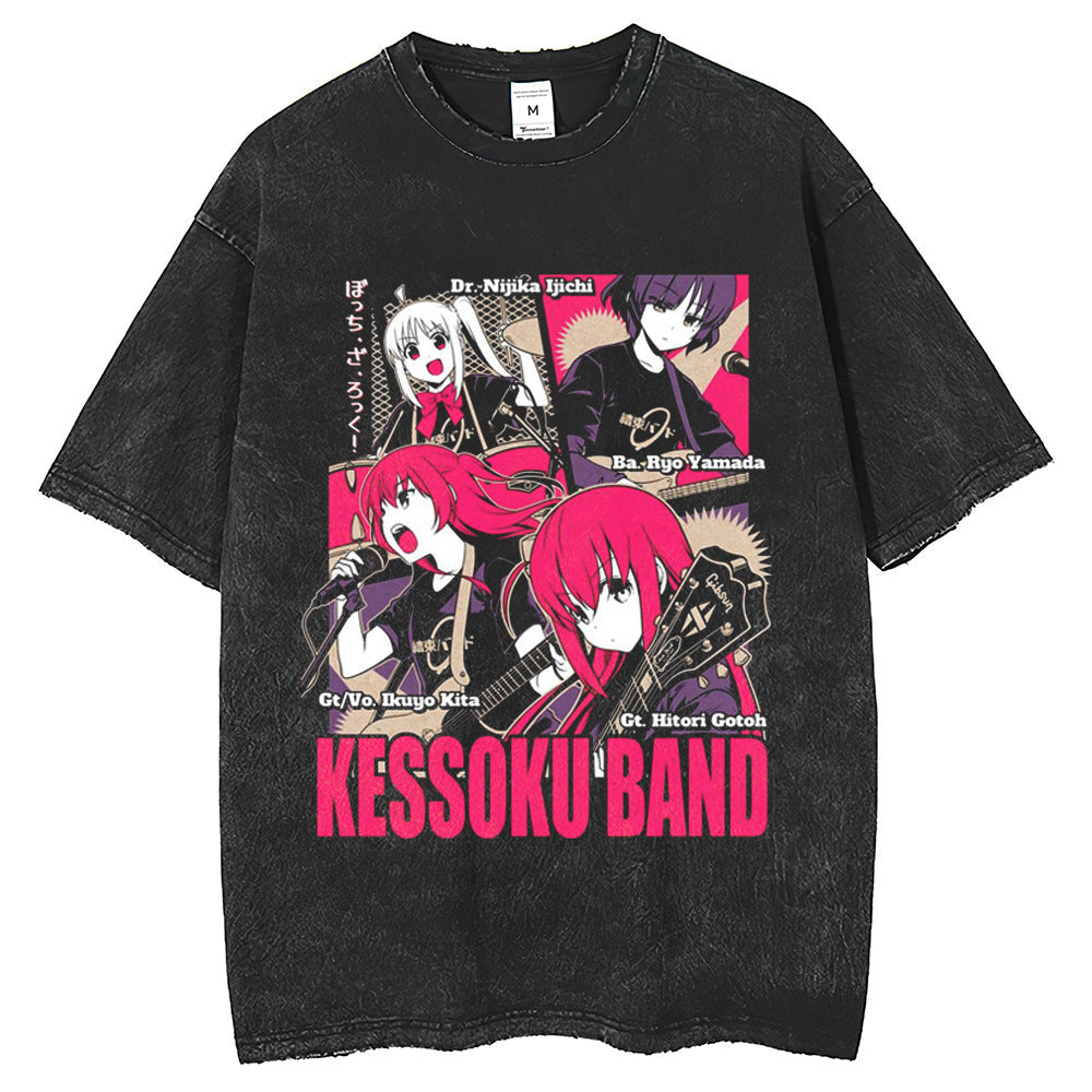 Men T Shirts Old Loose Short Sleeve Anime Printed Retro T-Shirt