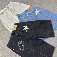 Corteiz Alcatraz jeans new star embroidery American high street retro old casual five-point pants tide