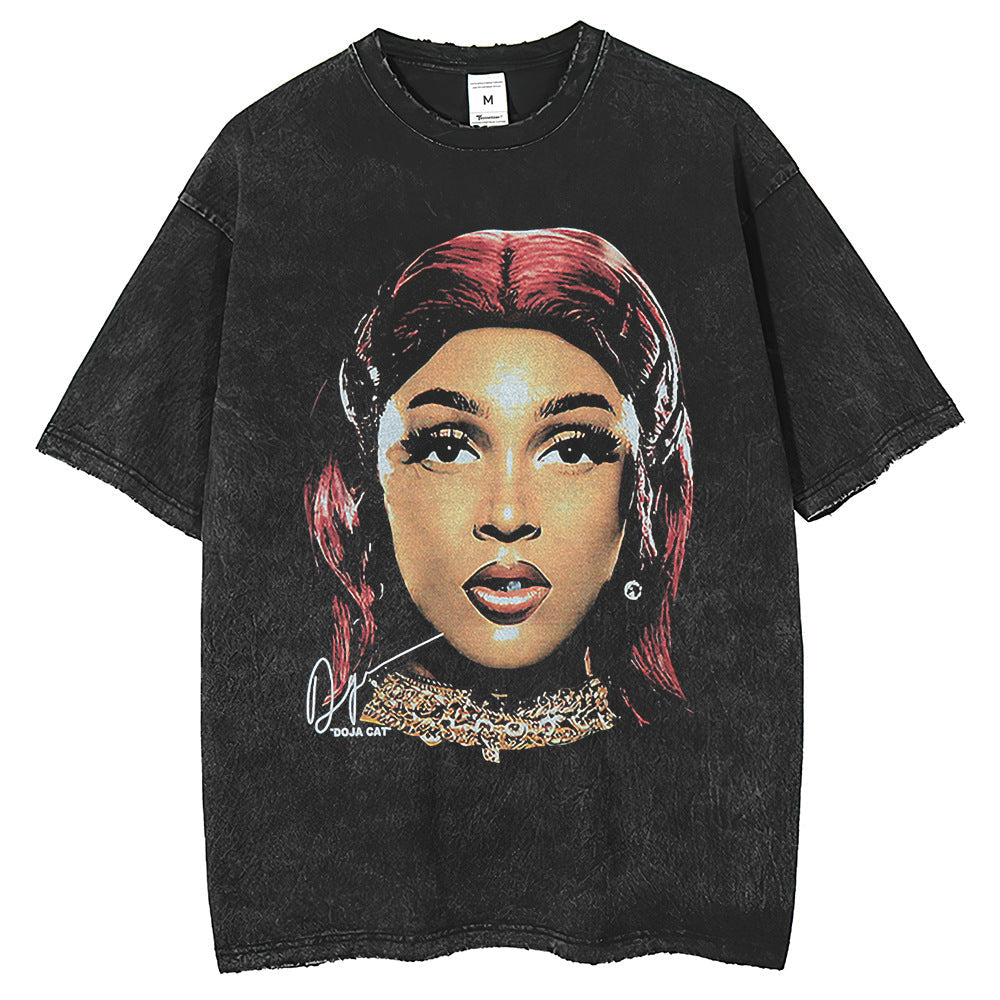 Men T Shirts Printed Washing Water Old T-Shirts Loose Crew Neck Short Sleeves Retro