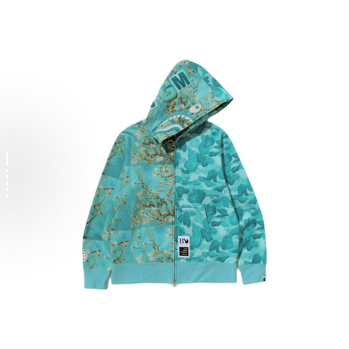 Van Gogh joint bape2025 American couple shark Japanese trendy brand wave sunflower pattern hooded sweater