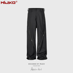 MIJKO men's women's spiral zipper design trousers men's and women's same high street black and gray two-color straight casual trousers