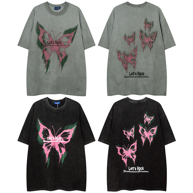 Men T Shirt Retro Portrait Printing Short-Sleeved T-shirt Men and Women Casual Couple