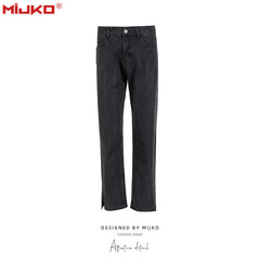 Mens Vintage Pants Straight Ripped Split Jeans MIJKO