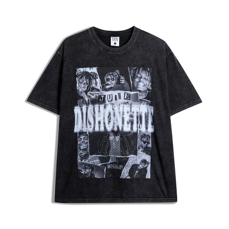 Men T Shirt Hip Hop Vintage Print Short Sleeves T-shirt Men and Women Loose