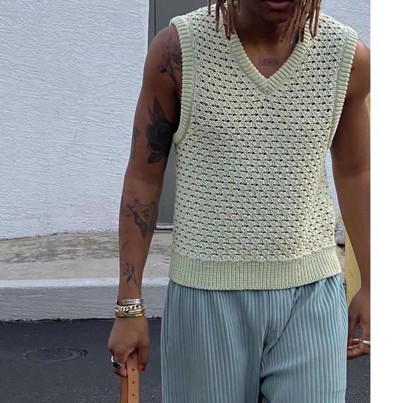 Rave Outfits Mens Vest Knitted V-neck