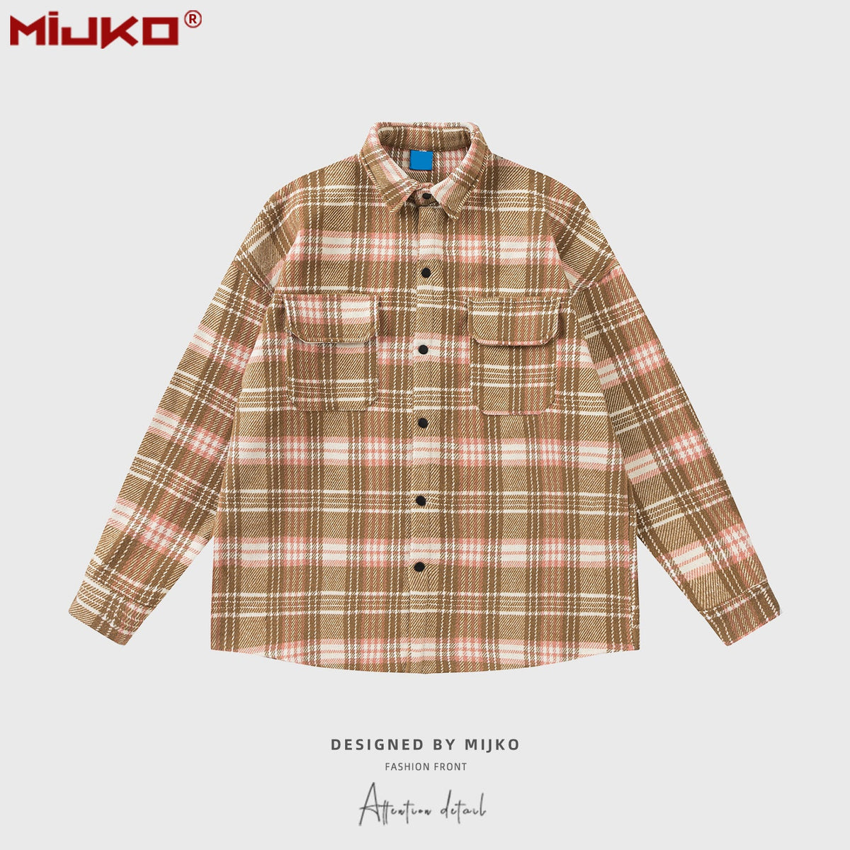 Mens Jacket Double Pocket Plaid Jacket MIJKO