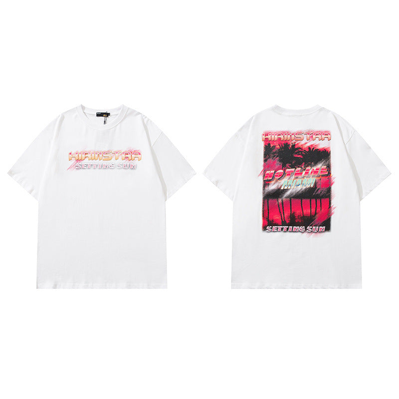 Men T Shirt Hip Hop round Neck Short Sleeve T-shirt Men and Women Loose All-Match Couple