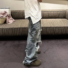 Mens Vintage Pants Vintage Washed Old Crease Textured Jeans MIJKO