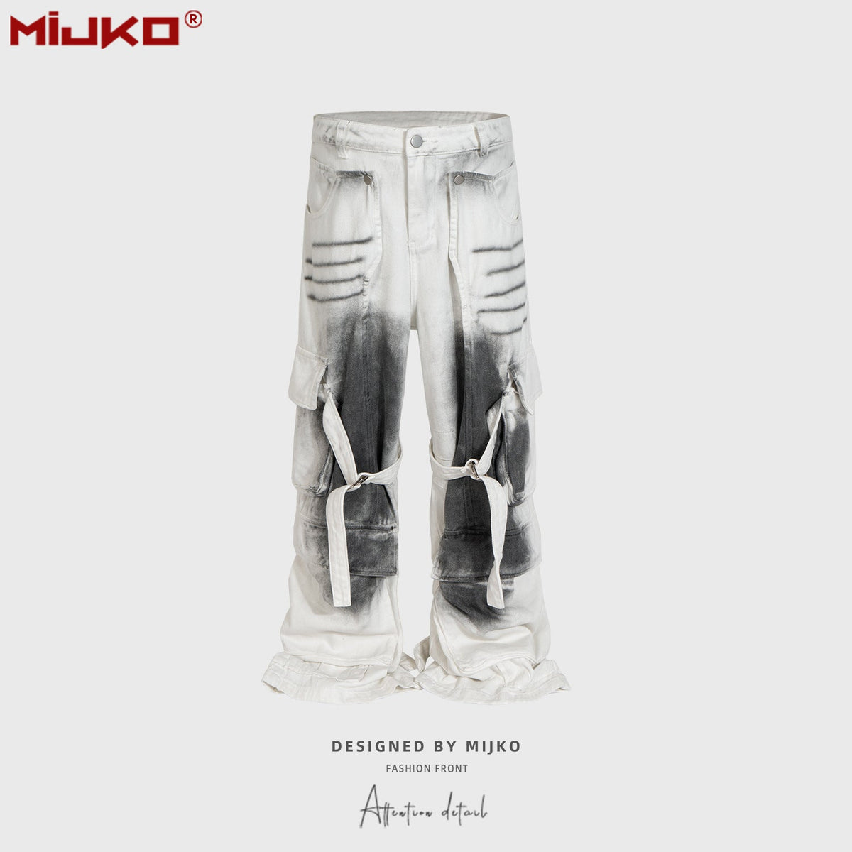 Mens Vintage Pants Buckle Trim Loose Old Jeans MIJKO