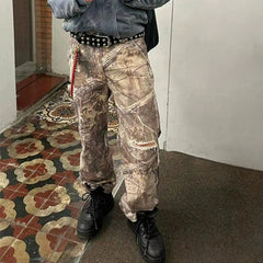 Men's Vintage Pants slim-fit trousers men's and women's straight camouflage old faded jeans MIJKO