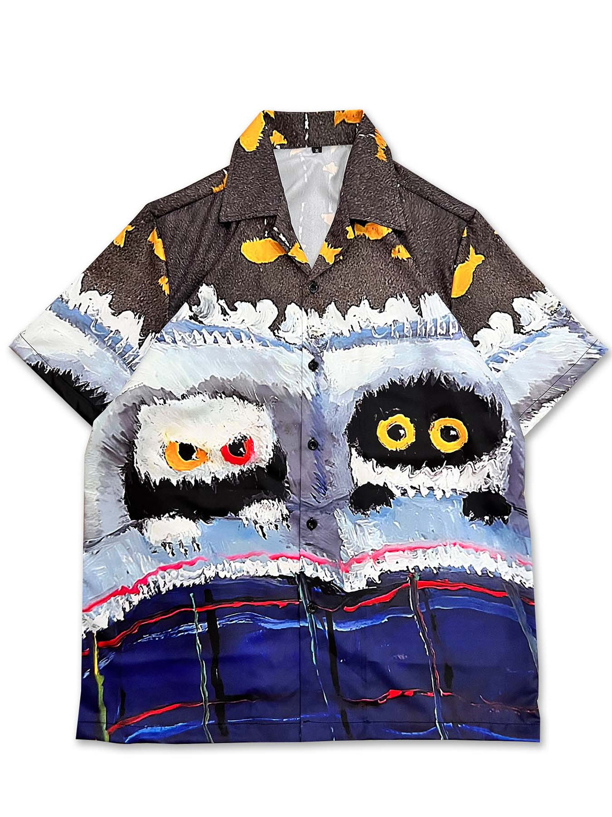 Trendy loose Hawaiian cartoon print short-sleeved shirt men's retro ruffian handsome seaside flower shirt trendy