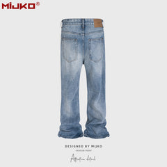 Mens Vintage Pants Ripped Bootcut Blue Jeans MIJKO
