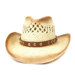 Chapeaux de cowboy en paille Printemps/Été Chapeau de cowboy en paille pour homme, idéal pour les voyages en extérieur