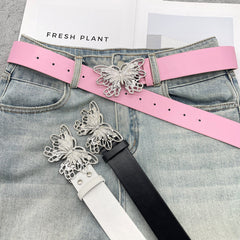 Hip-hop punk style metal hollow butterfly button decorative belt women with denim skirt fashionable and fresh