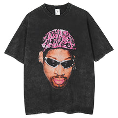 Mens T Shirts Dennis Rodman Printed Short Sleeve T-Shirt Washed and Old