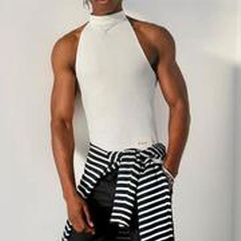 Rave Outfits Men Vest Semi-High Collar Knitted