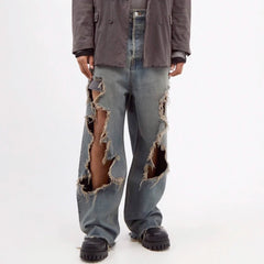 Mens Vintage Pants Trousers Washed Retro Blue Jeans MIJKO