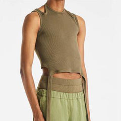 Rave Outfits Mens Vest Double-Shoulder Strap Tassel Knitted