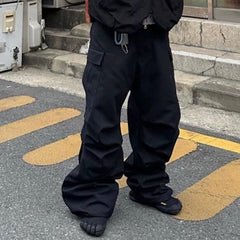 Mens Vintage Pants Casual Trousers High Street Side Zipper Multi-Pocket Overalls MIJKO