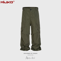 Men Vintage Pants Multi-Pocket Straight Casual Loose Pants MIJKO