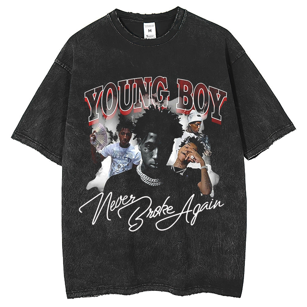 Mens T Shirts Rapper Print Make Old T-Shirt Wash