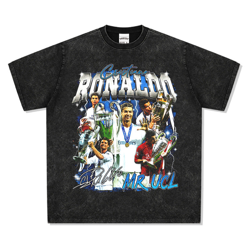 Mens Vintage Football T-Shirt Ronaldo Printed Short Sleeve T-Shirt Vintage Loose