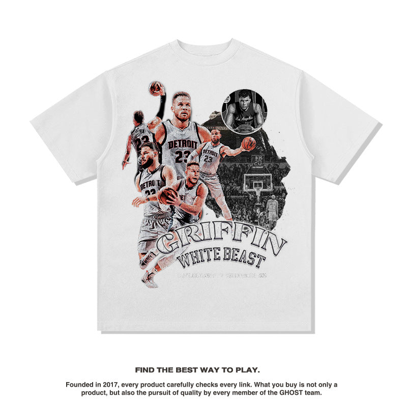 Nba T Shirt Printed T-shirt European and American High Street Short Sleeve Loose