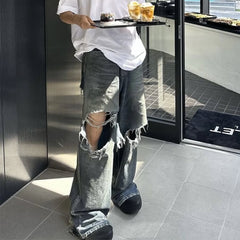 Mens Vintage Pants Vintage Washed Old Crease Textured Jeans MIJKO