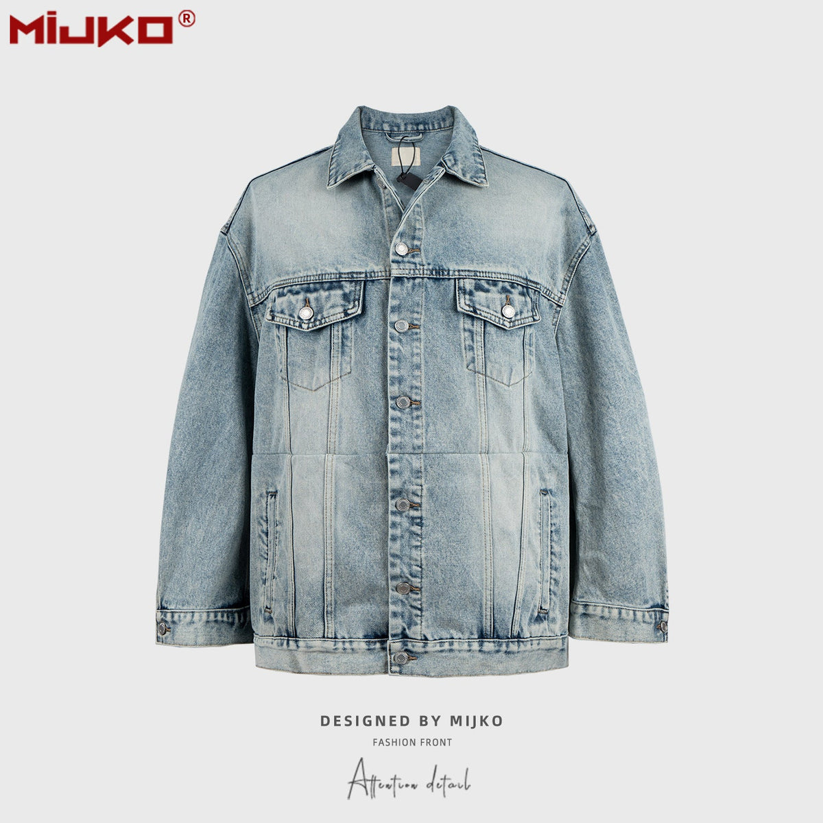 Mens Jacket Washed Distress Denim Jacket MIJKO
