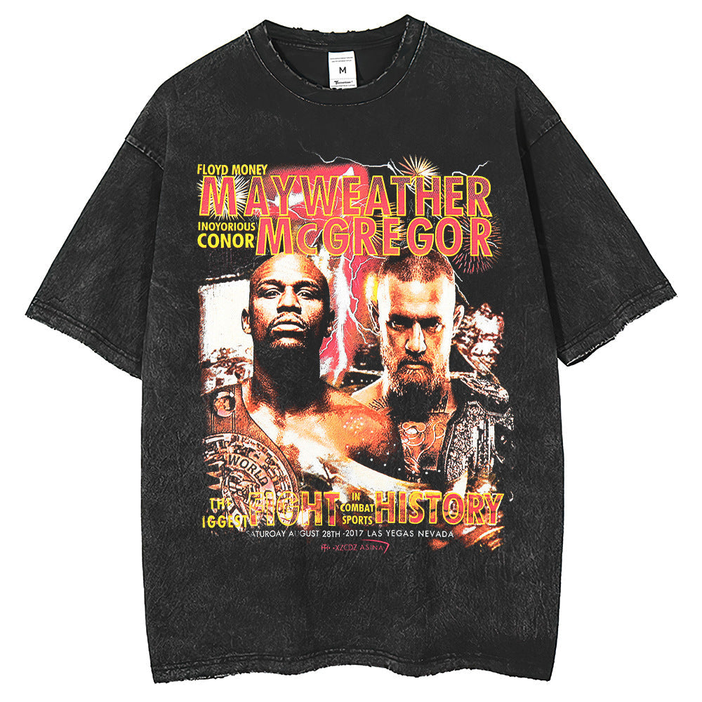 Men T Shirts Vintage Printed Cotton Washed Old T-Shirts Short Sleeves