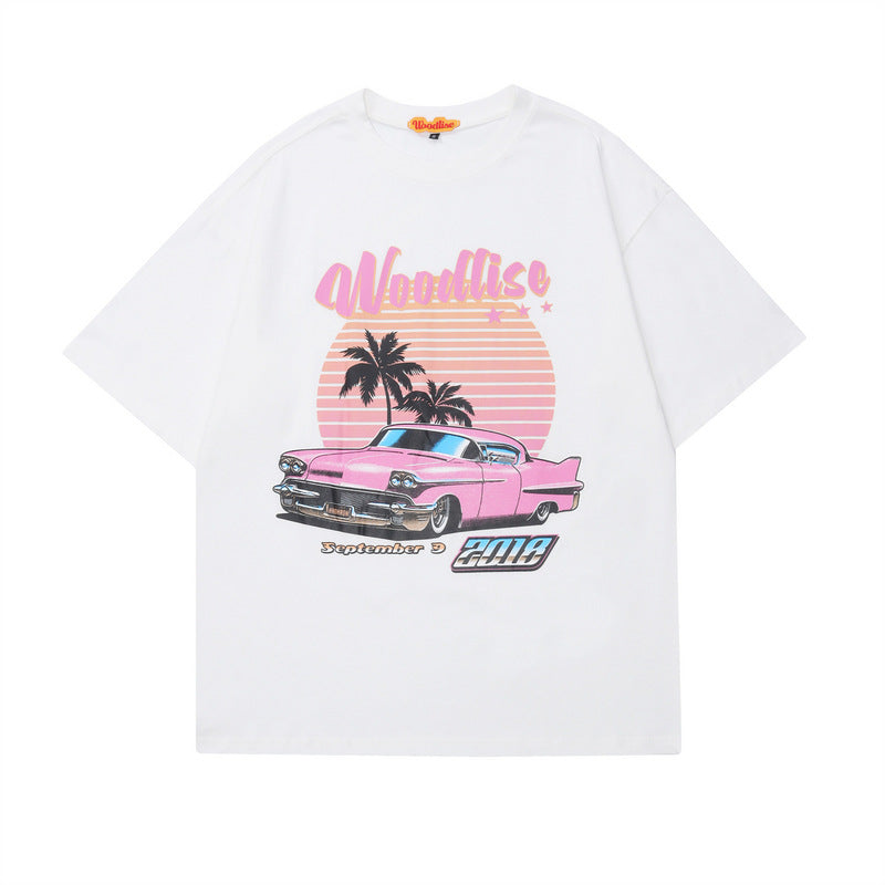 T-shirt Homme Manches Courtes Hip Hop Rétro Col Rond Unisexe Coupe Ample Décontracté