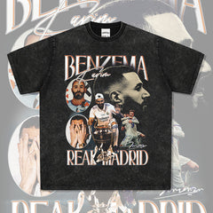 Men's Vintage Football T-Shirt benzema Short Sleeve T-Shirt Men's Summer Vintage Loose Loose Top Print