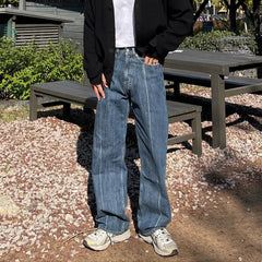 Men's Vintage Pants Trousers Men's and Women's Straight Washed Blue Old Jeans MIJKO